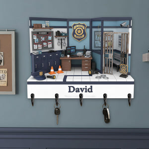 Police Office Wood Key Hanger - Personalized Gifts For Police Key Hanger 03HYTI021225 - Wood Sign - GoDuckee