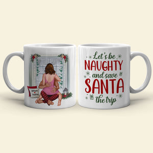 Let's Be Naughty And Save Santa The Trip, Personalized Coffee Mug, Naughty Couple Kissing, Christmas Gift For Him/Her - Coffee Mug - GoDuckee