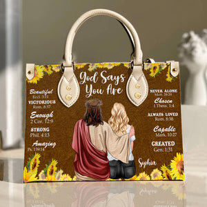 God Says You Are, Personalized Leather Bag, Never Alone, Gift For Woman - Leather Bag - GoDuckee