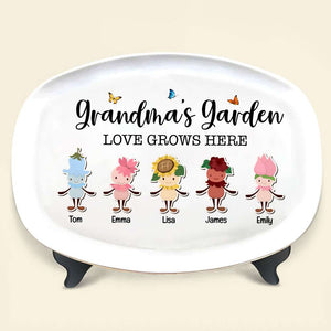 Grandma's Garden, Love Grows Here, Gift For Grandma,Personalized Resin Plate, Grandkids Flowers Plate - Resin Plate - GoDuckee