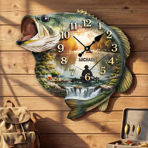 Fishing Lake Scene Acrylic Clock – Personalized Gifts For Fishing Lovers 01huti240126 - Hanging Wall Clock - GoDuckee