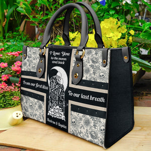 I Love You To The Moon And Back, Personalized Leather Bag, Gift For Couple - Leather Bag - GoDuckee