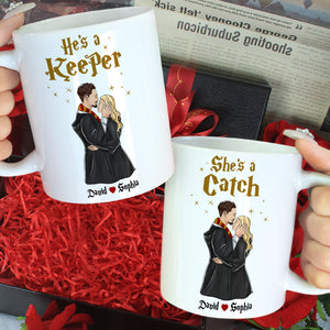 She's A Catch, He's A Keeper, Gift For Couple. Personalized Mug, Wizard Couple Mug, Couple Gift 06HTTI180723TM - Coffee Mug - GoDuckee