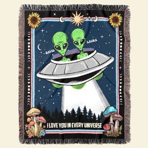 I Love You In Every Universe, Couple Gift, Personalized Woven Blanket, Alien Couple Blanket - Blanket - GoDuckee