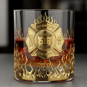Firefighter Fire Dept Whiskey Glass, Personalized Gifts For Firefighter Retirees and Active Duty 03qhti050825 - Whiskey Glass - GoDuckee