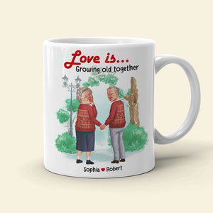 Love Is Growing Old Together, Couple Gift, Personalized Mug, Old Couple Mug - Coffee Mug - GoDuckee
