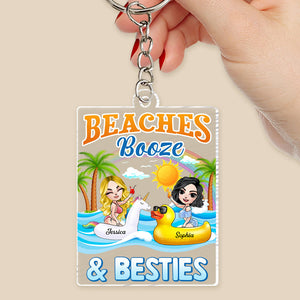 Beaches Booze, Gift For Bestie, Personalized Keychain, Beach Friends Keychain, Summer Gift - Keychains - GoDuckee
