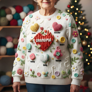 Grandma Knitting With Heart Sweater - Personalized Gifts For Grandma & Mom 01QHTI181025 - AOP Products - GoDuckee
