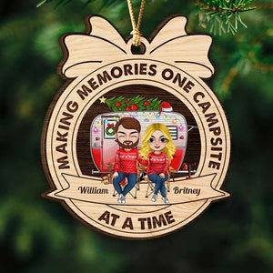 Making Memories One Campsite, Personalized Wood Ornament, Gifts For Couple - Ornament - GoDuckee