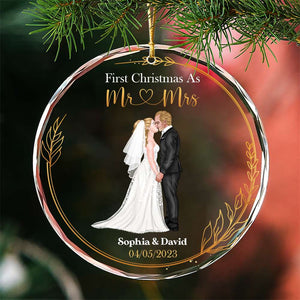 First Christmas As Mr And Mrs, Personalized Crystal Ornament, Wedding Couple Gifts - Ornament - GoDuckee