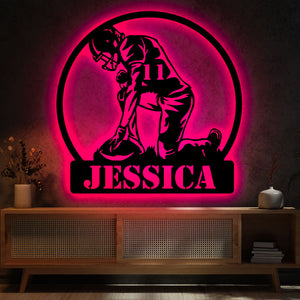 Gift For Football Lover, Personalized Metal Art Light, American Football Player Metal Art Light - - GoDuckee