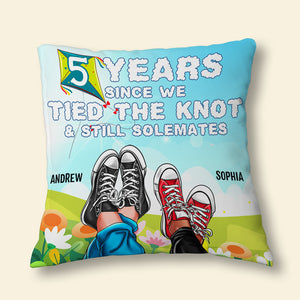 We Tied The Knot & Still Solemates, Personalized Square Pillow, Couple Shoes, Gift For Couple 01DNDT081222 - Pillow - GoDuckee