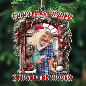 Christmas Wishes And Mistletoe Kisses, Couple Gift, Personalized Acrylic Ornament, Couple Ornament, Christmas Gift - Ornament - GoDuckee