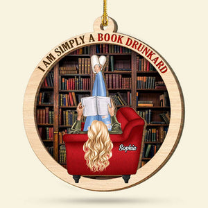 I'm Simply A Book Drunkard, Personalized Wood Ornament, Gifts For Book Lover - Ornament - GoDuckee