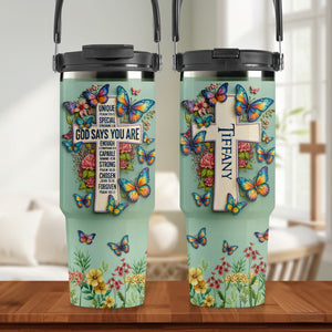 Jesus Tumbler With Handle - Personalized Gifts For Jesus Lovers 01huti170725 - Tumbler Cup - GoDuckee