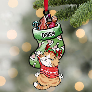 Gift For Cat Lovers, Personalized Acrylic Ornament, Cat Holding Socks Ornament, Christmas Gift - Ornament - GoDuckee
