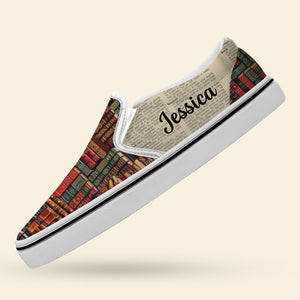 Gift For Book Lover, Personalized Slip On Shoes, Book Lover Shoes Custom Name - Shoes - GoDuckee