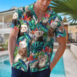 Gift For Ferret Lovers, Personalized Hawaiian Shirt, Custom Image Ferret Hawaiian Shirt - Hawaiian Shirts - GoDuckee
