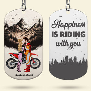Happiness Is Riding With You, Couple Gift, Personalized Stainless Steel Engraved Keychain, Motor Couple Keychain 01TOTI111223PA - Keychains - GoDuckee