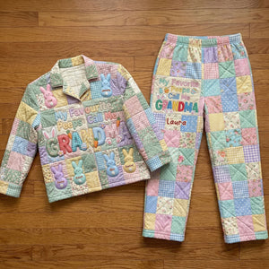 Easter Bunny Grandma Peeps Pajama - Personalized Gifts For Grandma Button Up Pajama Pajama Set 04PATI060226 - Pajama Set - GoDuckee