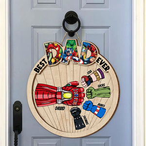 Best Dad Ever, Gift For Dad, Personalized Wood Sign, Fist Bump Dad Hand Wood Sign 02DNTI220523HA - Wood Sign - GoDuckee