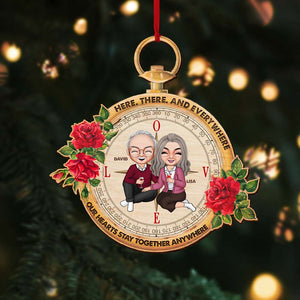 Our Hearts Stay Together Anywhere-Personalized Wood Ornament -Gift For Him/ Gift For Her- Compass Couple Wood Ornament - Ornament - GoDuckee