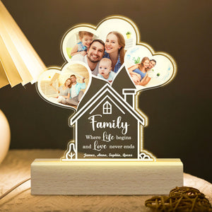 Family Where Life Begins And Love Never Ends, Gift For Family, Personalized Led Light, Custom Family Photo Led Light - Led Night Light - GoDuckee