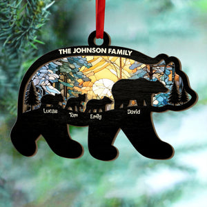 Family Gift , Personalized Wood Ornament, Bears Family Suncatcher Ornament, Christmas Gift - Ornament - GoDuckee