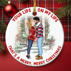 That's A Merry, Merry Christmas, Couple Gift, Personalized Ceramic Ornament, Couple Kissing Ornament, Christmas Gift - Ornament - GoDuckee