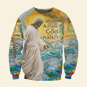Personalized Gifts For Jesus Lover Shirt, Society Says I Am Autistic God Says I Am Perfect 02tgti210225 - AOP Products - GoDuckee