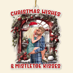 Christmas Wishes And Mistletoe Kisses, Couple Gift, Personalized Acrylic Ornament, Couple Ornament, Christmas Gift - Ornament - GoDuckee