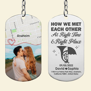 How We Met Each Other, Couple Gift, Personalized Stainless Steel Engraved Keychain, Custom Photo Couple Keychain 05HTTI011223 - Keychains - GoDuckee