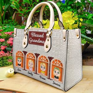 Blessed Grandma, Personalized Leather Bag, Grandkids From Window Leather Bag, Gift For Grandma - Leather Bag - GoDuckee