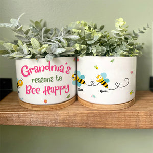 Grandma's Reasons To Bee Happy - Personalized Grandma Bee Plant Pot - Gift For Grandma - Plant Pot - GoDuckee
