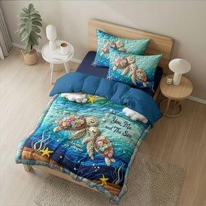 Turtle Couple Quilt Bedding Set - Personalized Gifts For Couple 04nati190625 - Blanket - GoDuckee