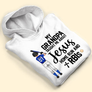 My Dad Taught Me About Jesus Home Run, Gift For Kids, Personalized Shirt, Base Ball Kid Shirt - Shirts - GoDuckee