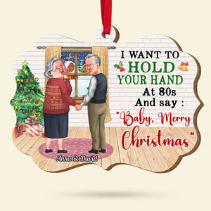 I Want To Hold You Hand, Couple Gift, Personalized Wood Ornament, Old Couple Ornament, Christmas Gift - Ornament - GoDuckee