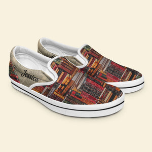 Gift For Book Lover, Personalized Slip On Shoes, Book Lover Shoes Custom Name - Shoes - GoDuckee