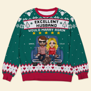 Excellent Husband/ Wife - Would Marry Again, Personalized Knitted Ugly Sweater, Gifts For Couple - AOP Products - GoDuckee