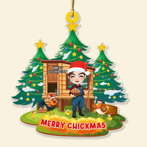 Merry Chickmas, Gift For Farmer, Personalized Acrylic Ornament, Chicken Coop Ornament, Christmas Gift - Ornament - GoDuckee