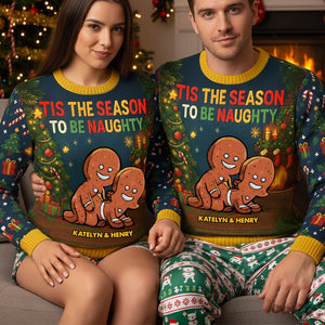 Funny Gingerbread Couple Knitted Ugly Sweater - Personalized Gifts For Couple Christmas Ugly Sweater 01HUTI131125 - Ugly Christmas Sweater - GoDuckee