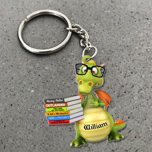 Gift For Kids, Personalized Keychain, Dragon Reading Books, Custom Title Book Name Keychain - Keychains - GoDuckee