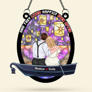 Personalized Gifts For Couple Suncatcher Window Hanging Ornament, Romantic Couple With Castle 01NATI180724TM - Ornament - GoDuckee