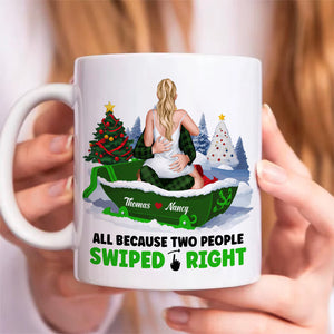 All Because Two People Swiped Right, Personalized Coffee Mug, Christmas Gifts For Couple - Coffee Mug - GoDuckee