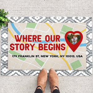 Where Our Story Begins, Couple Gift, Personalized Doormat, Couple Map Custom Image Doormat - Doormat - GoDuckee