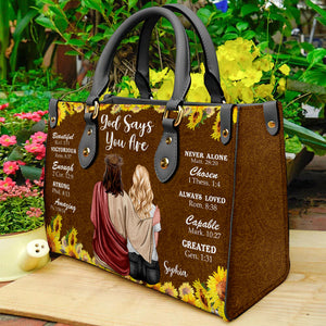 God Says You Are, Personalized Leather Bag, Never Alone, Gift For Woman - Leather Bag - GoDuckee