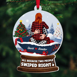 All Because Two People Swiped Right, Personalized Ornament, Christmas Gifts For Funny Couple - Ornament - GoDuckee