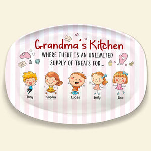 Grandma's Kitchen, Gift For Grandma, Personalized Plate, Grandkids Plate - Resin Plate - GoDuckee