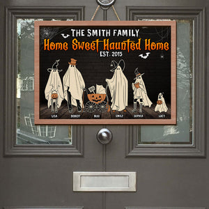 Home Sweet Haunted Home, Gift For Family, Personalized Wood Sign, Ghost Family Wood Sign, Halloween Gift - Wood Sign - GoDuckee