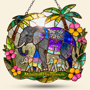 Elephant Mom And Kids Suncatcher Ornament - Personalized Gifts For Mother's Day Suncatcher Ornament 01HUTI230226 - Ornament - GoDuckee